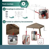 Carpa Cenador Gazebo Plegable 3 x 3 m Marrón | Mejores Tubos de Acero de Alta Resistencia Plegables, Antiviento, Protección UV, Bolsa de Transporte| para Playa, Camping, Jardín, Exteriores - details 1