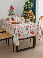 Mantel Navideño Lavable En Poliéster Rojo Con Diseño De Casa De Muñeco De Nieve Y Árboles De Navidad Para Fiesta Picnic Y Cena Decoración - details 0