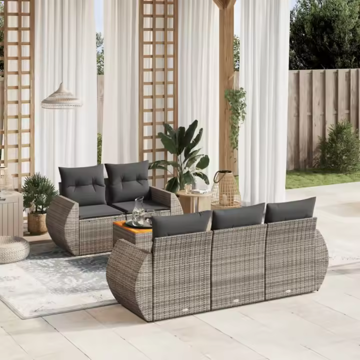 vidaXL Set de muebles de jardín 6 pzas y cojines ratán sintético gris - 1