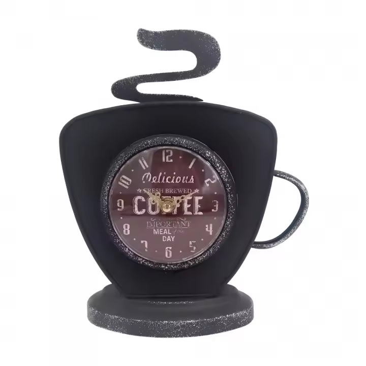 CAPRILO REGALOS & DECORACIÓN Reloj Decorativo de Mesa de Metal y Cristal "Taza de Café". Adornos y Esculturas Reto. Regalos Originales. Decoración Hogar. 22 x 9 x 25,50 cm - 1