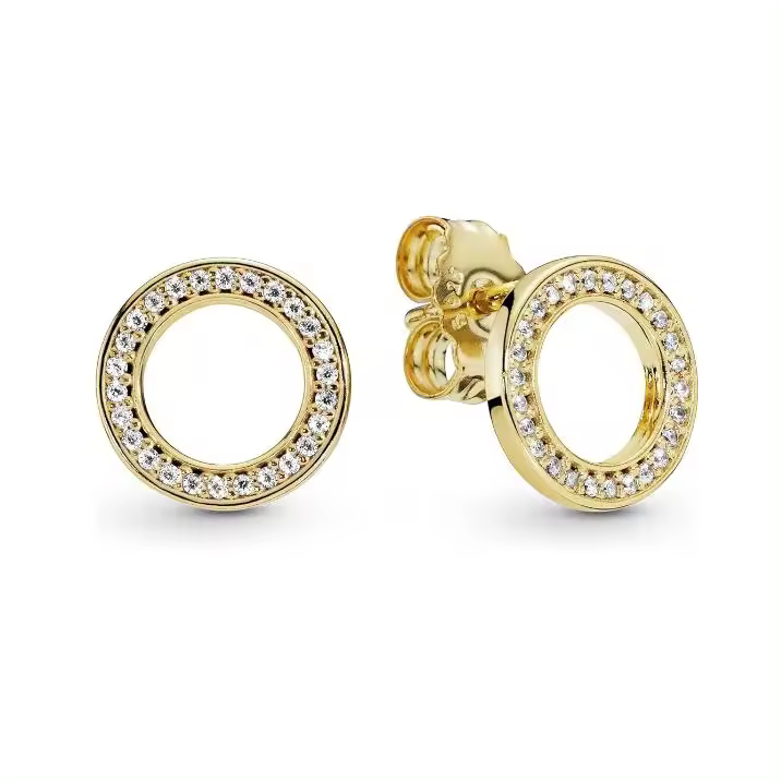 PANDORA Signature Pendientes de fondo con diseño de Círculo centeleante con conciritas cúbicas transparentes, Coma con embalaje de Caja de Giunte original. - 1