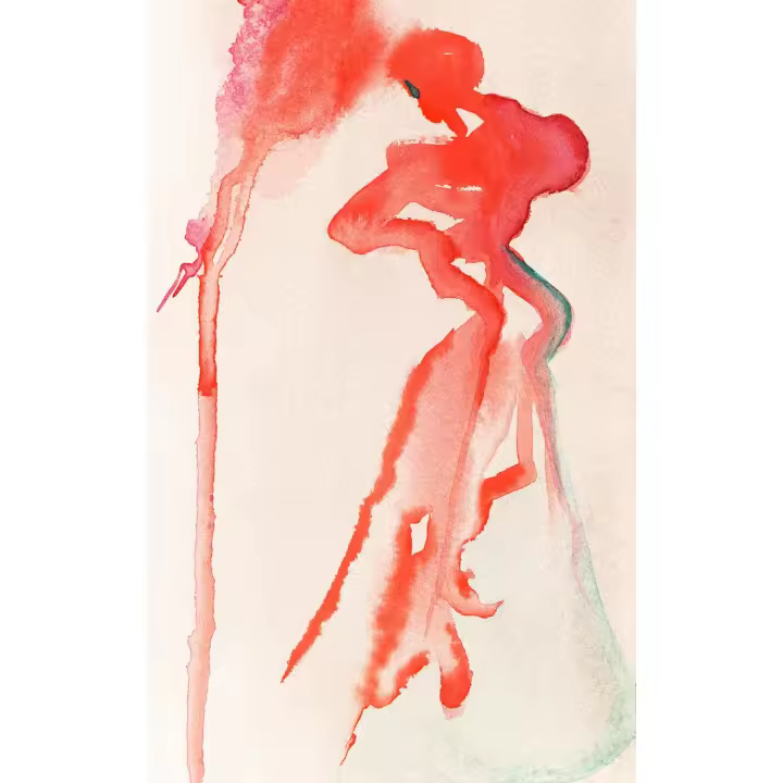 Cuadro decorativo abstracto vertical grande  “Danza Escarlata”  80x120 90x140 100x160 Lienzo alta calidad acuarela roja y verde de arte expresivo danza baile mujer movimiento arte emocional contemporáneo Ref ANA DURAN A 279 - 1