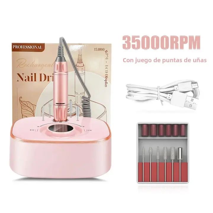Juego De Secador De Uñas Eléctrico 35000RPM Con Pantalla LED Bajo Ruido Herramientas Para Manicura Y Accesorios De Uñas - 1