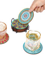 8PCS Set Pintura De Diamantes DIY Mandala Con Soporte Para Tazas Tapete De Mesa Redondo De Tela Para Decoración Europea - details 1