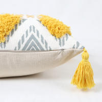 Funda De Cojín Geométrica Amarilla Con Borlas Para Decoración De Sofá Y Dormitorio Funda De Cojín Cuadrada Desmontable Y Lavable Estilo Mediterráneo - details 13