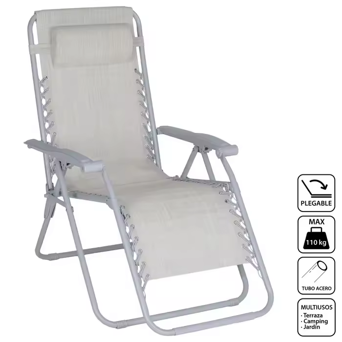 Wonduu Silla Tumbona Gravedad Cero Reclinable con Bloqueo de Seguridad – Plegable con Cojín Reposacabezas – Tejido Oxford y Acero Resistente – Para Jardín, Patio, Terraza, Piscina o Camping – Silla Exterior Cómoda y Ergonómica - 1