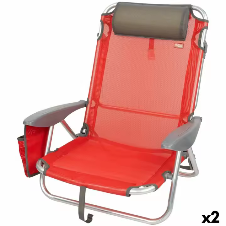 Silla Plegable con Reposacabezas Aktive Menorca Rojo 51 x 76 x 45 cm (2 Unidades) - 1