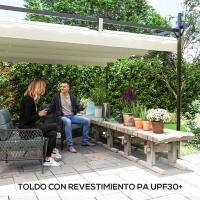 Outsunny Pérgola con Techo Retráctil Pérgola de Aluminio 6x3 m Cenador con Tela de Poliéster Anti-UV Resistente al Agua Pabellón para Jardín Patio Terraza Exterior Crema - details 1