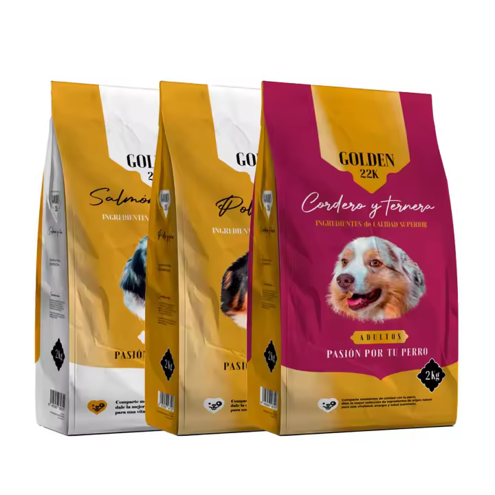Pack menú degustación pienso Golden 22k salmón y atún / pollo y pavo / cordero y ternera  (2kg+2kg+2kg) - Alimentación seca para perros con sabores variados de salmón, atún, pollo y pavo, cordero y ternera ideal para degustación inicial - 1