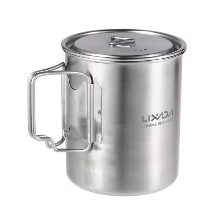 Taza Lixada De Acero Inoxidable 750ml Con Manijas Plegables Y Tapa Para Camping Senderismo Y Excursiones Al Aire Libre - 1