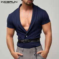 Camisa De Verano Para Hombre INCERUN Moda Corta Cuello V Casual Striped Top Para Calle Ropa Unisex Botones Talla S-5XL - details 3