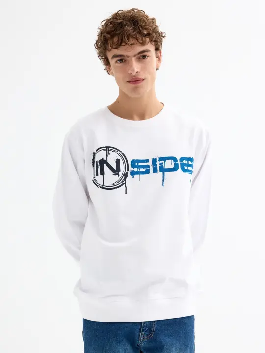 Sudadera regular de manga larga y cuello redondo sin capucha con estampado de texto de la marca INSIDE - 1
