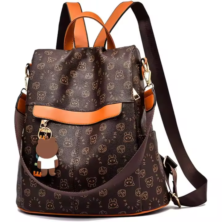 Mochila de ocio para mujer, bolso de hombro, bolso de viaje antirrobo, bolso de cuero PU + mochila de nailon, accesorios, bolso de mujer - 1