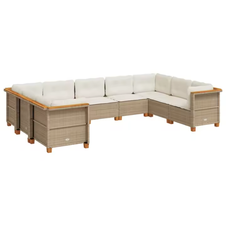 vidaXL Set de sofás de jardín con cojines 9 pzas ratán sintético beige - 1
