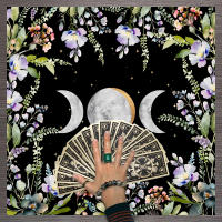 Mantel De Tela Para Cartas De Tarot 1pc Decoración De Juego De Cartas Pagan Con Fases De Luna Y Flores Estilo Pagan Para Atril Y Brujería - details 6