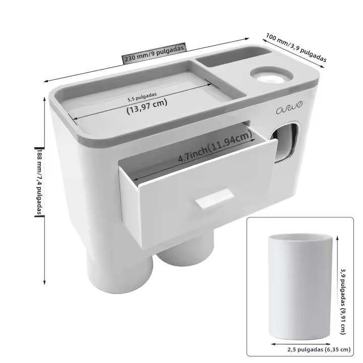Porta Cepillos De Dientes Y Pasta De Dientes Doble Montado En La Pared Con Tazas Dispensador Automático Organizador De Baño - 1
