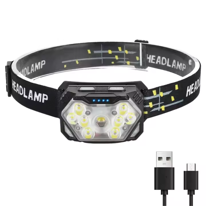 Linterna Frontal LED Con Sensor De Movimiento Recargable Por USB Torcha Frontal LED Potente Para Camping Pesca Y Bricolaje Con Batería Integrada Luz De Buscaminos - 1