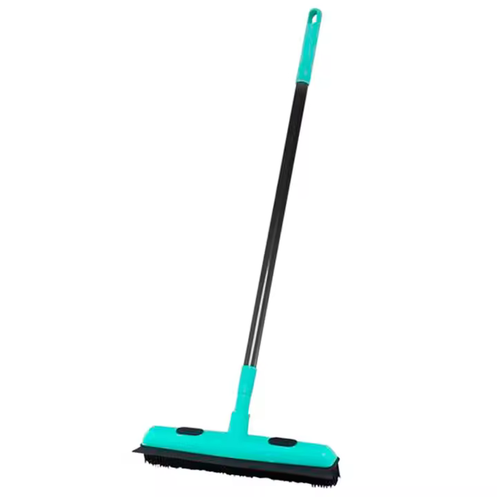 Tradineur - Escoba de goma con mango telescópico, cepillo con cerdas blandas para limpieza de suelos, moquetas, alfombras, interior y exterior, extensible 76 - 131 cm - 1