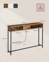 Mesa de consola delgada con multienchufe integrado, sofá con 2 compartimentos y carga oculta, ahorro de espacio, disponible en gris ahumado, blanco nube y marrón rústico, 25x120x81,1 cm - details 11