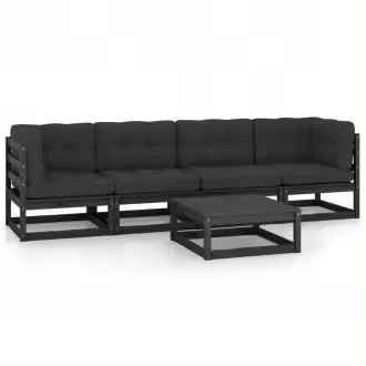 VIDAXL 3076418 set de muebles de jardín de 5 piezas de madera de pino negro con cojines de color antracita - 1