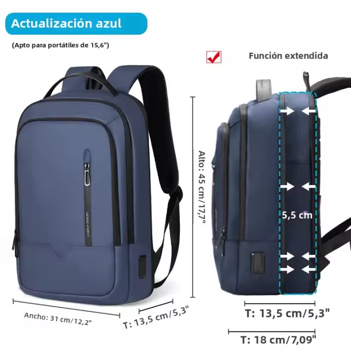 Mochila De Negocios Para Hombre Heroic Knight Con USB Y Carga Para Laptop De 15.6 Pulgadas Impermeable Y De Cuero Oxford Negra - 1