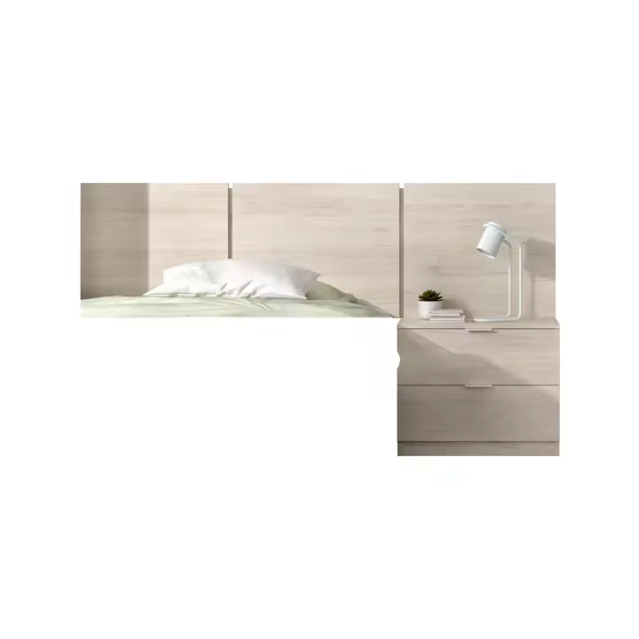 DEKIT GRUPO RIMOBEL BITO - CABECERO DE 3 PLAFONES CON MESITA DE 2 CAJONES - NATURAL - 96 x 157 x 34.2 - 1