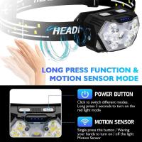 KDULITlampara Frontal De Cabeza Recargable USB Con Sensor De Movimiento Y 9 Leds Potentes Para Camping Pesca Al Aire Libre - details 3