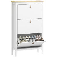 HOMCOM Mueble Zapatero Estrecho Zapatero Entrada Recibidor con 3 Cajones Abatibles Estantes Ajustables y Tiradores de PU para 21 Pares de Zapatos para Pasillo 80x24x131 cm Blanco - details 0