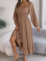 Vestido Largo Elegante De Verano Con Cuello Cuadrado Y Mangas Largas Para Damas De Honor Vestido De Mujer Con Borde Volante Y Cintura Alta - details 15