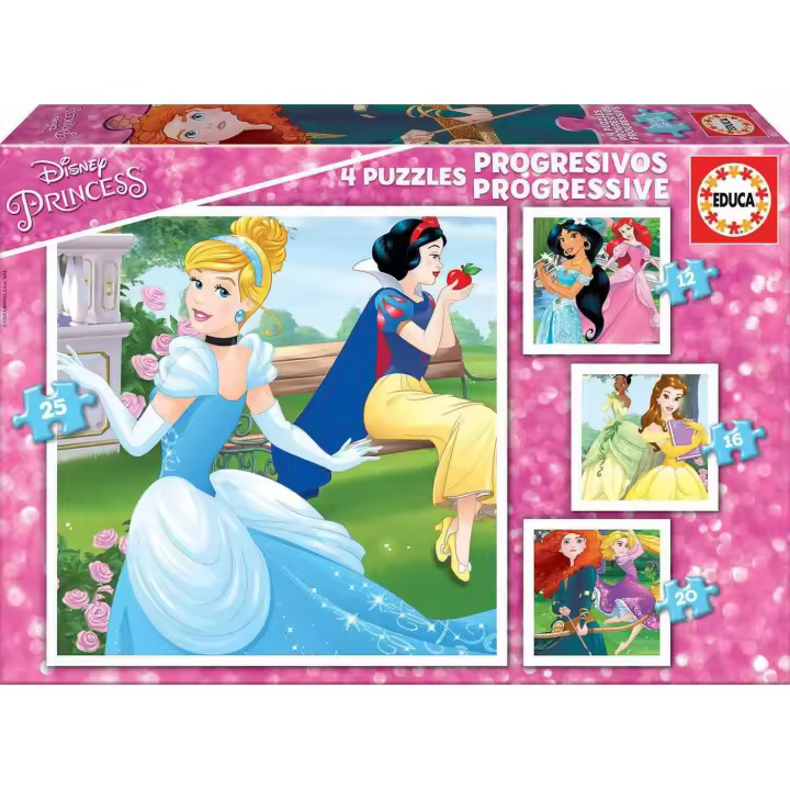 Educa Borras Puzzle Princesas Disney Progresivo 12-16-20-25 Piezas - 1