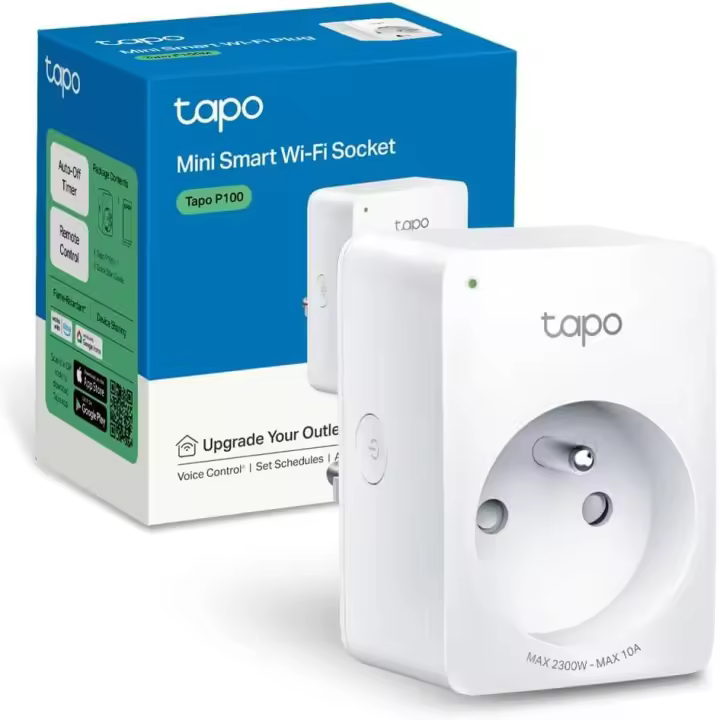 TP-Link Tapo WiFi Smart Socket, enchufe inteligente compatible con Alexa y Google Home, 10 A, cafetera de control, lámpara, calentador de forma remota, no requiere concentrador, Tapo P100 (FR) 1 paquete - 1
