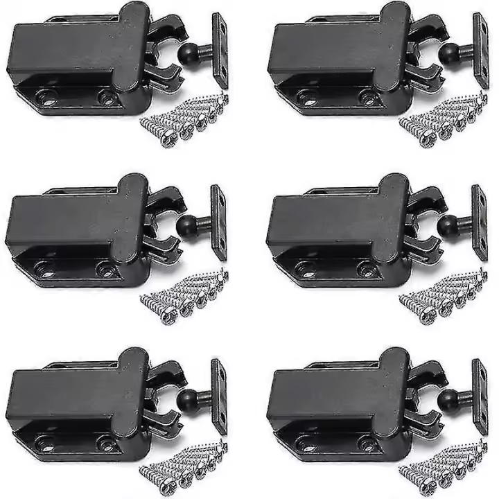 6 Pieces Push To Open Touch Release Cabinet Latches Non Magnetic Drawer Latches Cabinet Closet Furniture Door Touch Latch, Black - 1