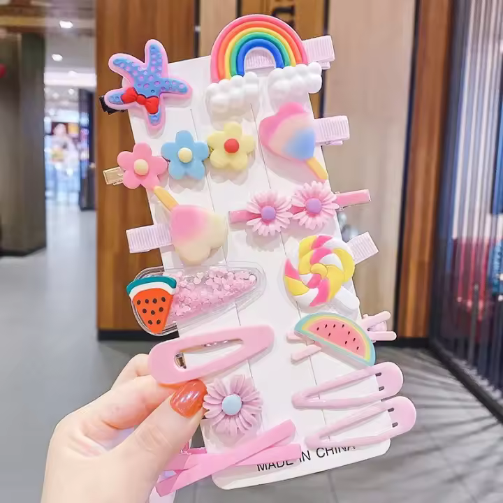 Set De 14 Peinadores Para Niñas Con Dibujos Animados Flores Y Frutas Accesorios Para El Cabello Infantil Barretas Para Bangs - 1