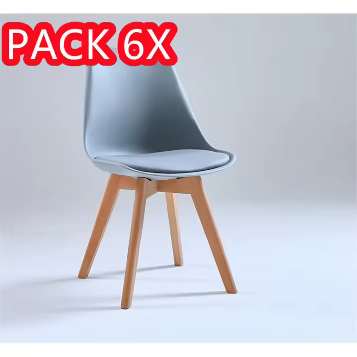 Juego de 6 sillas tulipán con patas de madera, mueble estilo nórdico medieval, con asiento acolchado de cuero sintético, para escritorio, comedor, dormitorio, balcón o restaurante BAR hosteleria, OFICINA Mesa de comedor nórdica cocina - 1