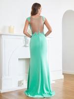 Vestido De Noche Sirena Con Encaje Y Aplicaciones Verde Con Broches Sin Mangas Formal Para Fiesta De Baile Y Premiaciones Vestido Largo De Fiesta - details 3