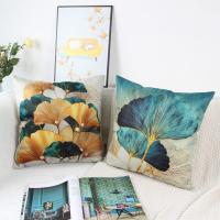 Decorativos Lino Fundas de Cojines 45x45 Sofa Set de 4 Verde Azulado Moderno y Hojas Doradas Funda de Almohada Decoración Ginkgo Fundas Cojines Cuadrados Exterior Jardin - details 3