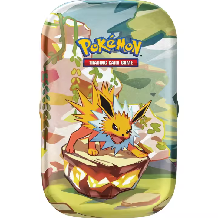 Evoluciones Prismáticas Mini Lata Cartas Coleccionables Pokémon, Escarlata y Púrpura, Vaporeon, Flareon, Sylveon, Umbreon, Glaceon, Jolteon, Espeon (2 Paquetes de Mejora y 1 Moneda) - 1
