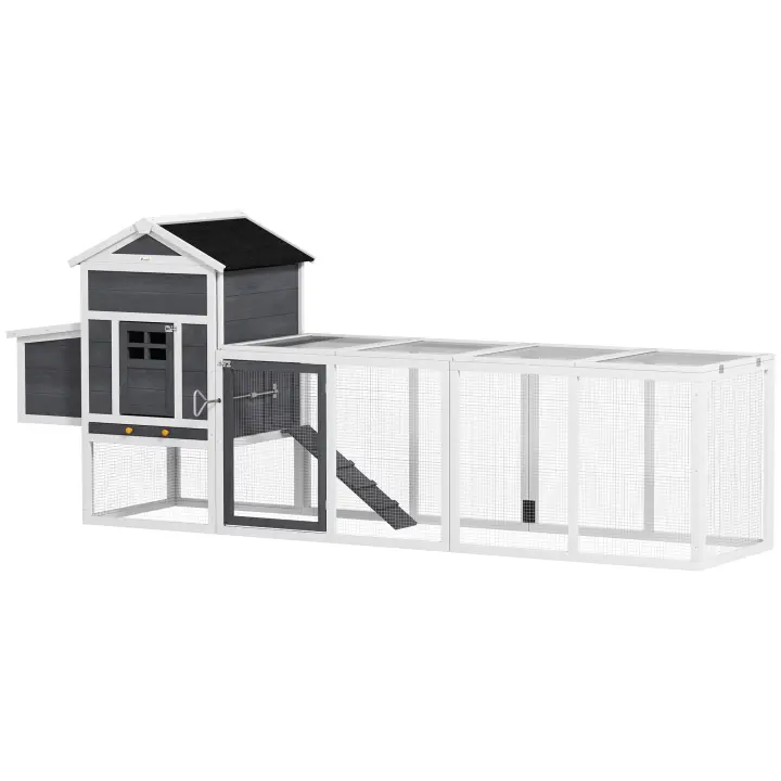 PawHut Gallinero de Madera 297,5x68x118 cm Jaula Grande para 3-6 Gallinas con Techo Asfáltico Corral de Metal Puerta de Pestillo Nido Bandeja Extraíble y Rampa - 1