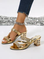 Sandalias Y Sandalias De Verano Para Mujer Con Tacón Medio Y Tacón Grueso Abiertas Con Rhinestones Tacón Alto Para Mujer - details 2