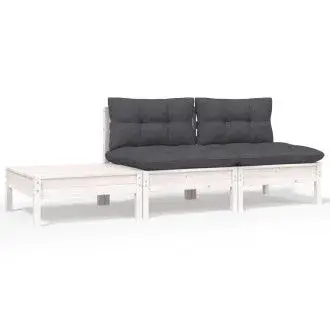 VIDAXL 806683 conjunto de muebles para exterior de 3 plazas de madera pino y poliéster con un acabado blanco y gris antracita - 1