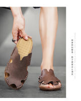 Sandalias De Cuero Para Hombre Talla Grande 46 48 Zapatos Clásicos De Verano Cómodos Para Caminar Al Aire Libre Mocasines Suaves Romanas - details 11
