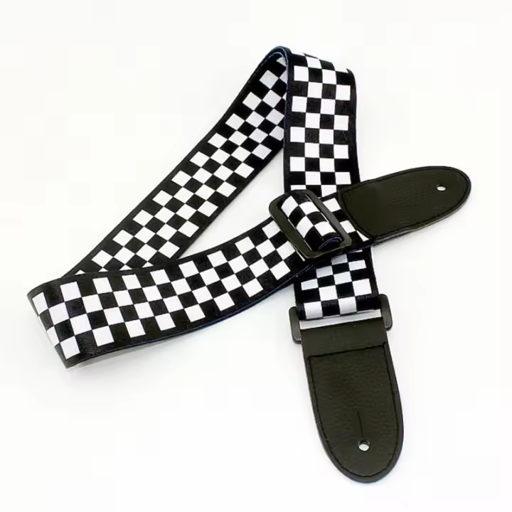 Correa De Guitarra De Cuero Negro Y Blanco a Cuadros Para Acústica Ukulele Y Bass Accesorios De Instrumentos Musicales - 1