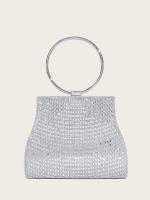 Bolso de banquete brillante hecho a mano con diamantes, bolso de boda, bolso de hombro con cadena plateada para mujer - details 0
