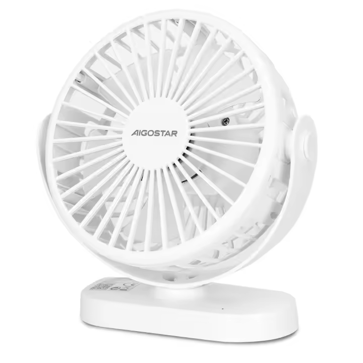 Aigostar Ventilador Silencioso Ventilador de Mesa 3 Velocidades, 5 Aspas, Con luz nocturna. Oscilación Multidireccional, Recargable por USB,  para Dormitorio Salón Cocina Oficina Camper. Notus - 1