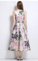 Vestido Sin Mangas Para Mujer Elegante Con Estampado O-Neck Vestido A-Line Slim De Verano Vestido Midi Casual De Poliéster - details 4