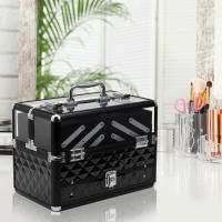 HOMCOM Maletín de Maquillaje Bisutería Organizador Cosméticos Portátil Múltiples Niveles Con Asa y Bandejas Desplegables Aleación de Aluminio 30x18,5x22 cm Transparente y Negro - details 1