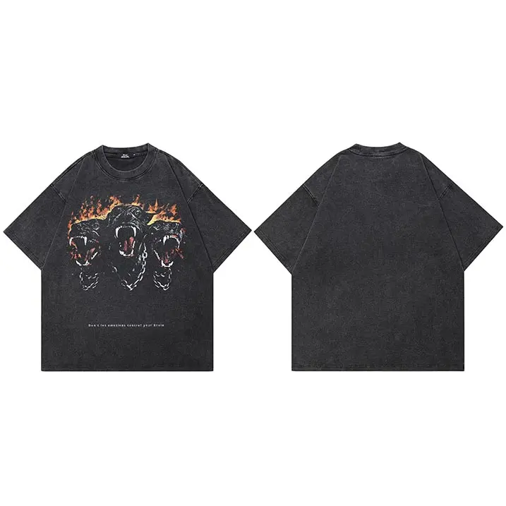 Camiseta De Algodón Vintage Hip Hop Negra Con Gráfico De Perro Para Hombre Y Mujer Camiseta De Estilo Callejero Hipster Tops Tees - 1