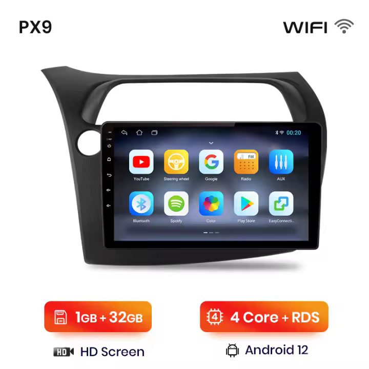 AWESAFE inalámbrico CarPlay Android Auto Radio para Honda Civic Hatchback 2005 2006 2007-2011 coche reproductor multimedia GPS 2 din autoradio volante controles RDS Bluetooth - 1