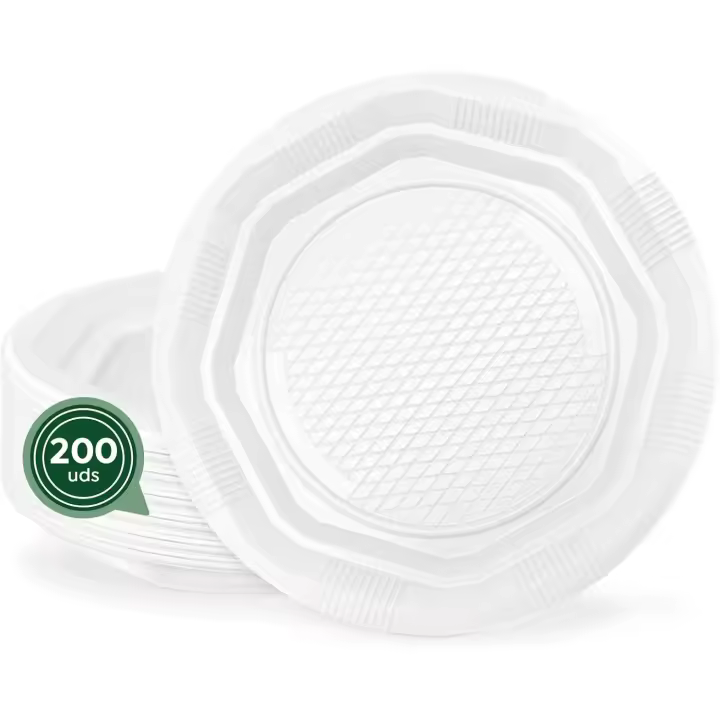 MAXI PRODUCTS - 100 Platos Plástico Reutilizables - Platos Vajilla - Ø14 cm - Platos Reciclables - Plato Redondo - Alta Resistencia - Picnic -... Especial aperitivos - 1