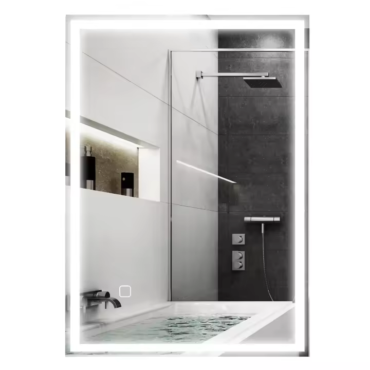 HOMCOM Espejo de baño, Espejo de baño con luz LED, Espejo de pared 70 x 50 cm, Espejo con luz antivaho y interruptor táctil, IP44 - 1
